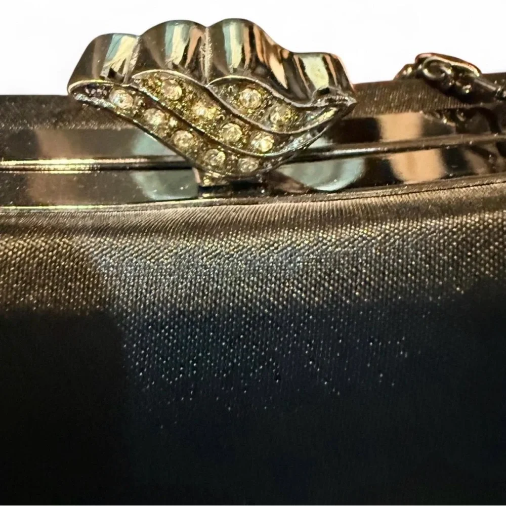 Jessica McClintock Vintage Clutch Shoulder Bag Satin Metal Rhinestone Clasp